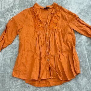 Romeo & Giulia Womens XL Orange Linen Button-Up Blouse 1643